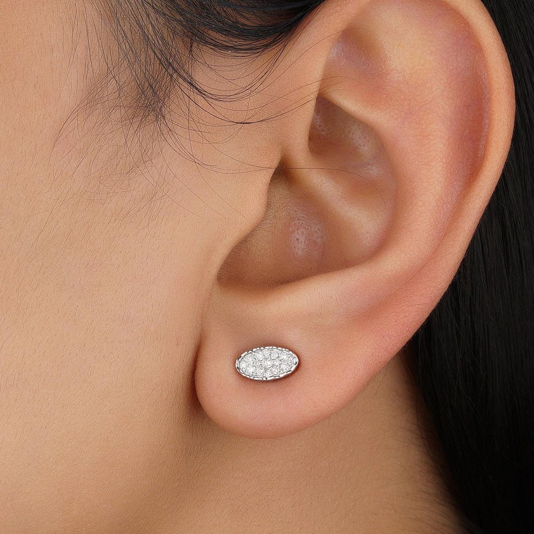 Diamond Oval Stud Earrings, 14K Solid Gold, Natural Diamonds, Anniversary Gift, , Minimalist Everyday Jewelry Gift For Her