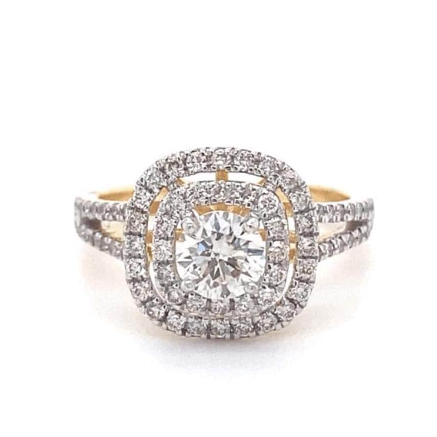 Halo Diamond Engagement Ring, Illusion Setting, 14K Solid Gold, Natural Diamonds, Statement Ring, Gift For Her