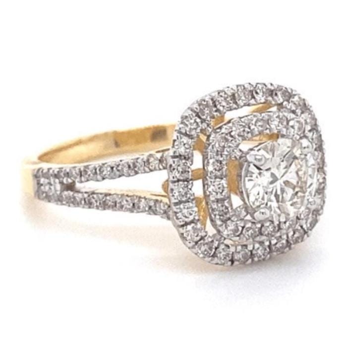 Halo Diamond Engagement Ring, Illusion Setting, 14K Solid Gold, Natural Diamonds, Statement Ring, Gift For Her