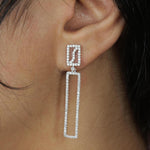 Load image into Gallery viewer, Rectangle Dangle Diamond Earrings, 14k Solid Gold, Long Drop Earrings, Natural Diamonds, Bridal Statement Jewelry, Gift For Her

