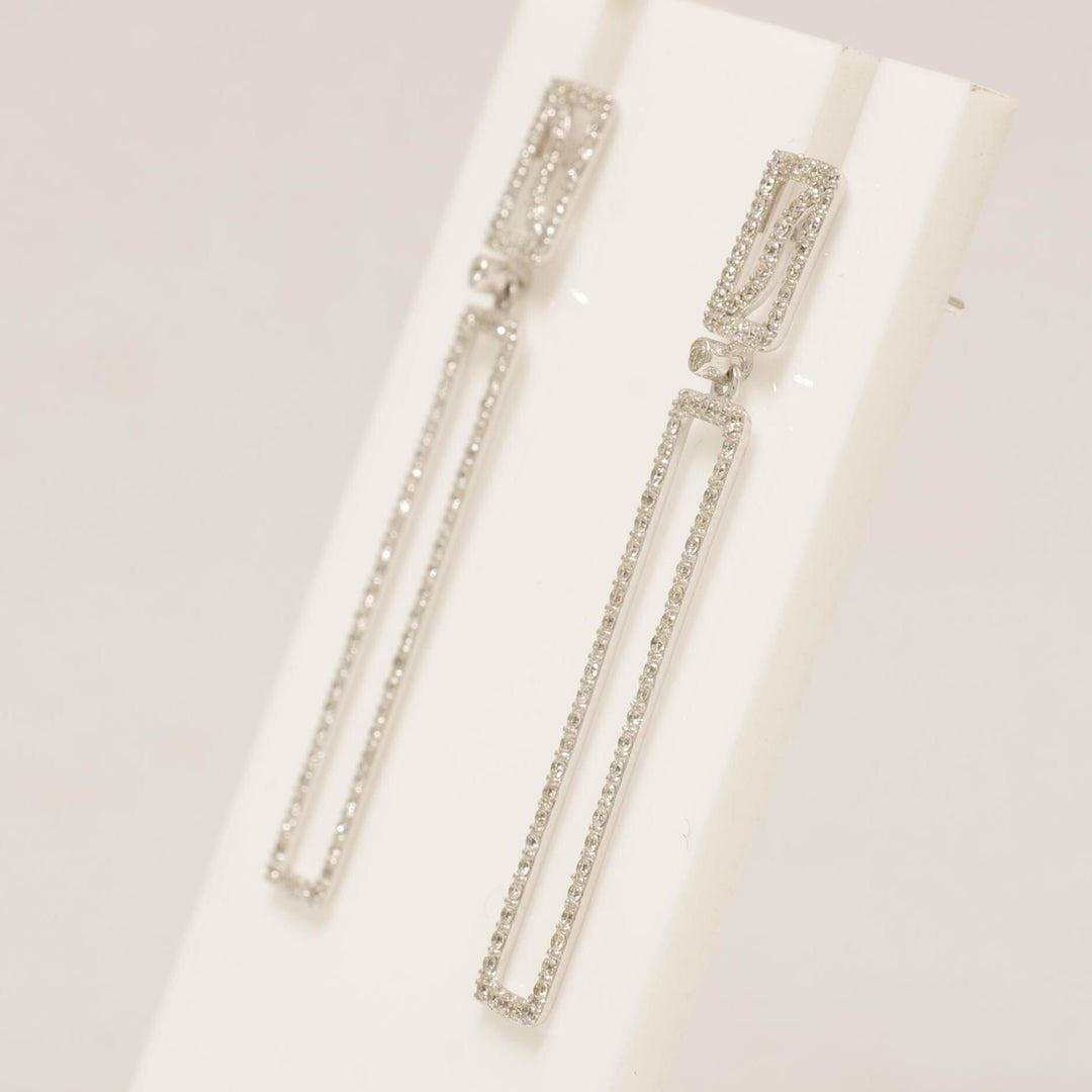 Rectangle Dangle Diamond Earrings, 14k Solid Gold, Long Drop Earrings, Natural Diamonds, Bridal Statement Jewelry, Gift For Her
