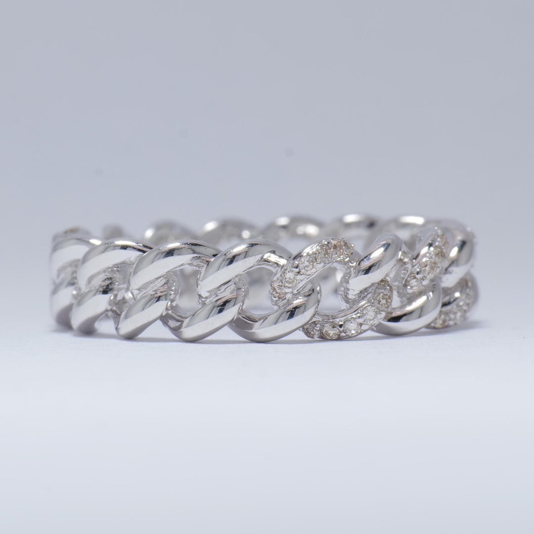 Miami Cuban Diamond Ring, 14K Solid Gold, Eternity Stacking Band, Natural Diamonds, Chain Link Wedding Band, Everyday Jewelry, Gift For Her