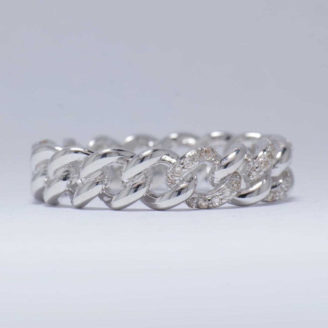 Miami Cuban Diamond Ring, 14K Solid Gold, Eternity Stacking Band, Natural Diamonds, Chain Link Wedding Band, Everyday Jewelry, Gift For Her