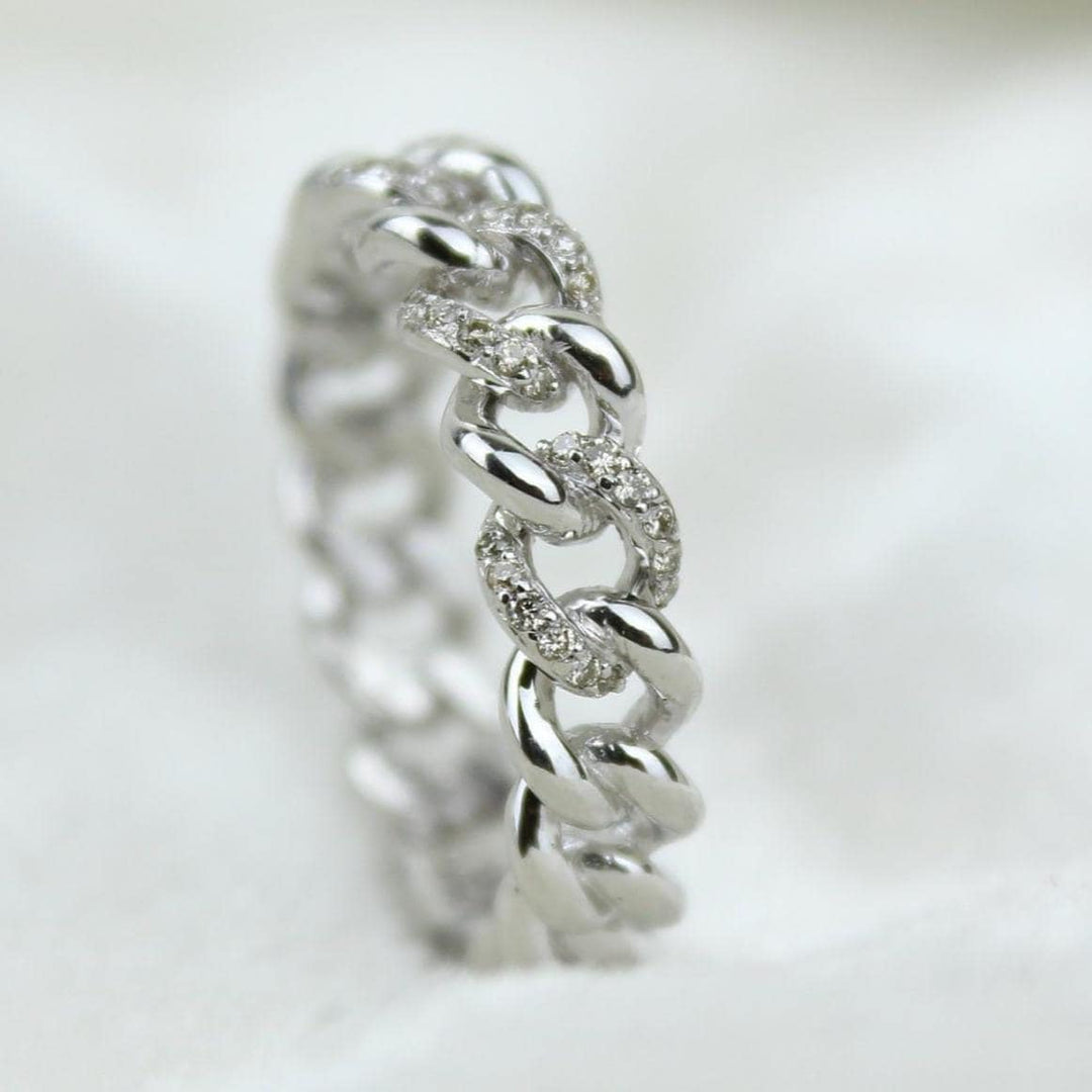 Miami Cuban Diamond Ring, 14K Solid Gold, Eternity Stacking Band, Natural Diamonds, Chain Link Wedding Band, Everyday Jewelry, Gift For Her