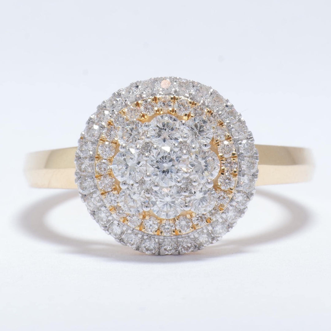 Floral Clustered Natural Diamond Bridal Ring: 14k Solid Gold Dual tone Engagement Jewellery, Certified Jewelry