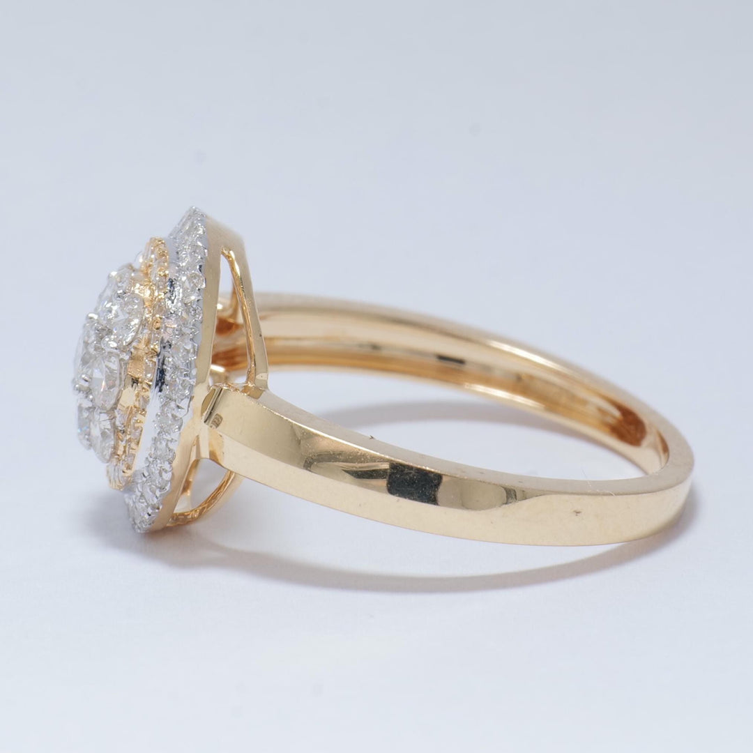 Clustered Diamond Ring, 14k Solid Gold, Encircled Flower Design, Natural Diamonds, Dual tone Ring, Engagement Statement Ring, Gift For Her