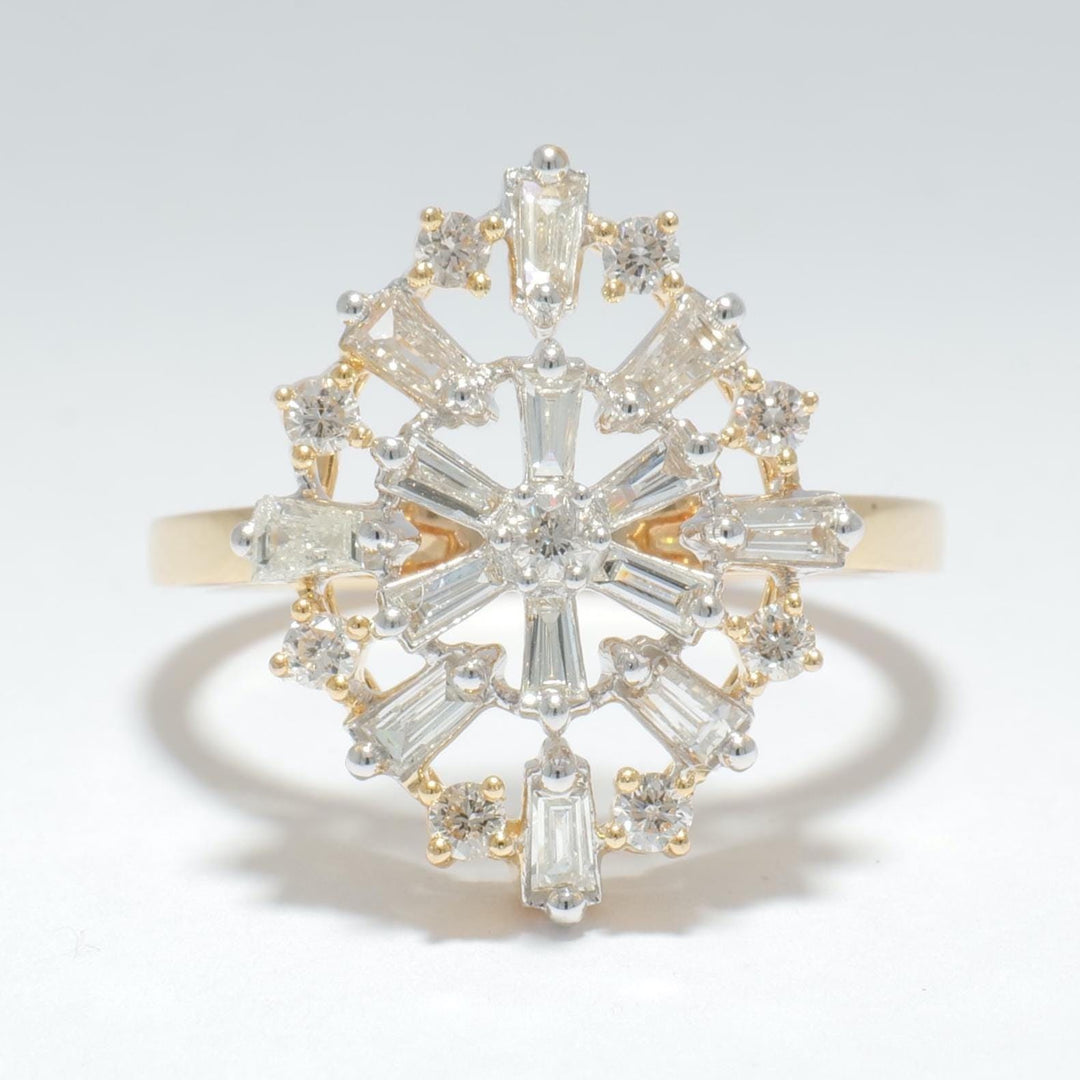 Baguette Starburst Diamond Ring, 14k Solid Gold, Natural Diamonds, Snowflake Statement Ring, Two Toned Ring, Cocktail Jewelry, Gift For Her