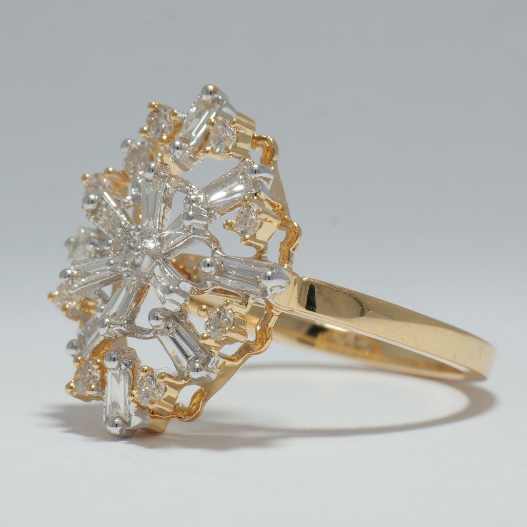 Baguette Starburst Diamond Ring, 14k Solid Gold, Natural Diamonds, Snowflake Statement Ring, Two Toned Ring, Cocktail Jewelry, Gift For Her