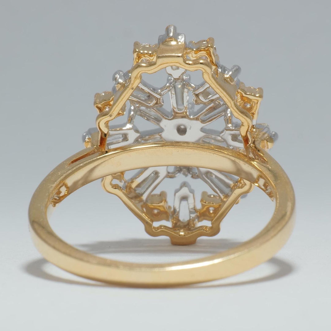 Baguette Starburst Diamond Ring, 14k Solid Gold, Natural Diamonds, Snowflake Statement Ring, Two Toned Ring, Cocktail Jewelry, Gift For Her