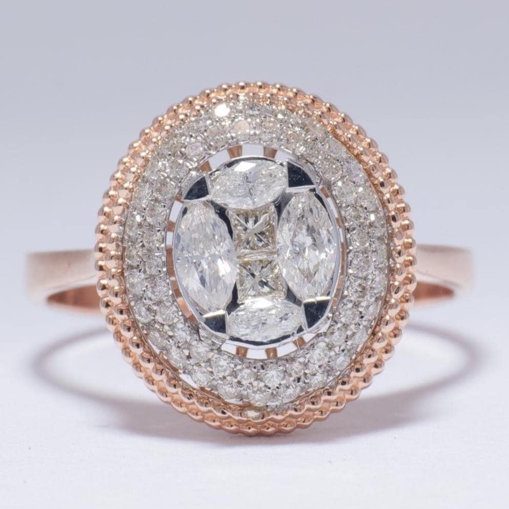 Oval Diamond Ring, 14k Solid Gold, Natural Diamonds, Two-Toned Cluster Ring, Cocktail Engagement Ring, Statement Jewelry, Gift For Her