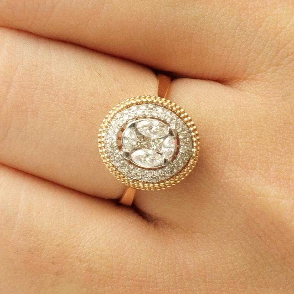 Oval Cluster Natural Diamond Ring: 14k Solid Gold Two-Toned Statement Ring, IGI Certified, Ready To Ship