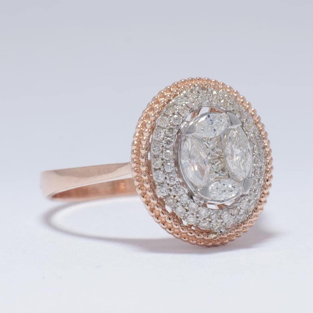 Oval Diamond Ring, 14k Solid Gold, Natural Diamonds, Two-Toned Cluster Ring, Cocktail Engagement Ring, Statement Jewelry, Gift For Her