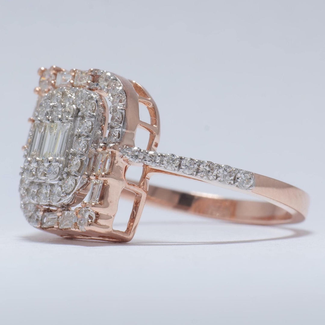 Baguettes and Round Diamond Ring, 14k Solid Gold, Natural Diamonds, Geometric Halo Ring, Illusion Setting, Statement Jewelry, Gift For Her