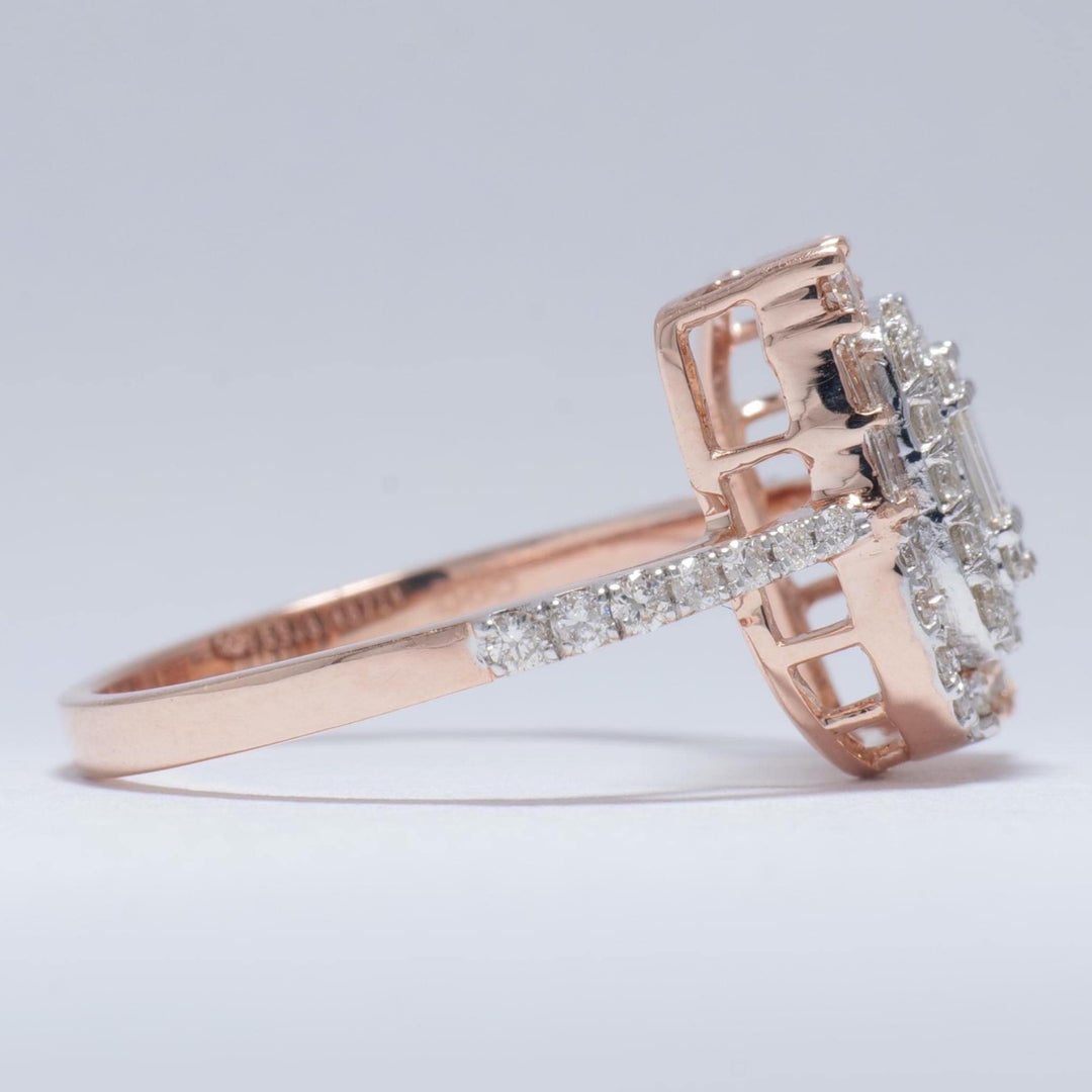 Baguettes and Round Diamond Ring, 14k Solid Gold, Natural Diamonds, Geometric Halo Ring, Illusion Setting, Statement Jewelry, Gift For Her