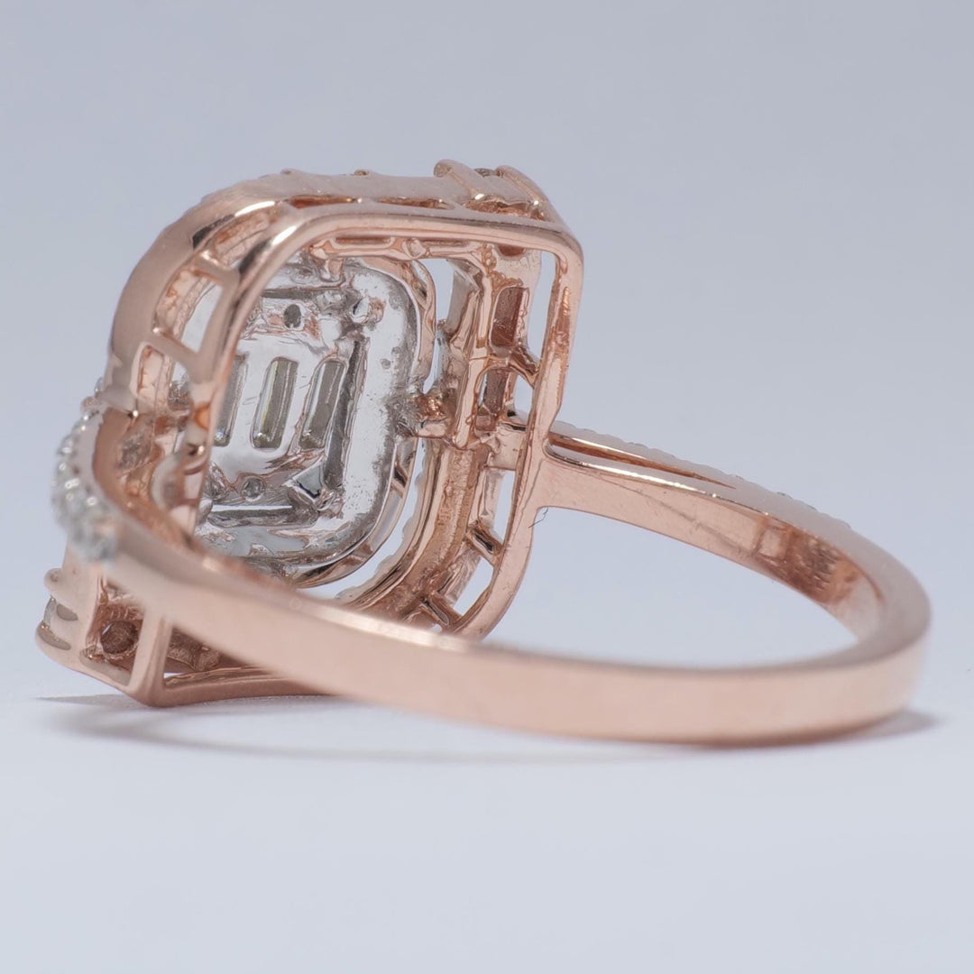 Baguettes and Round Diamond Ring, 14k Solid Gold, Natural Diamonds, Geometric Halo Ring, Illusion Setting, Statement Jewelry, Gift For Her