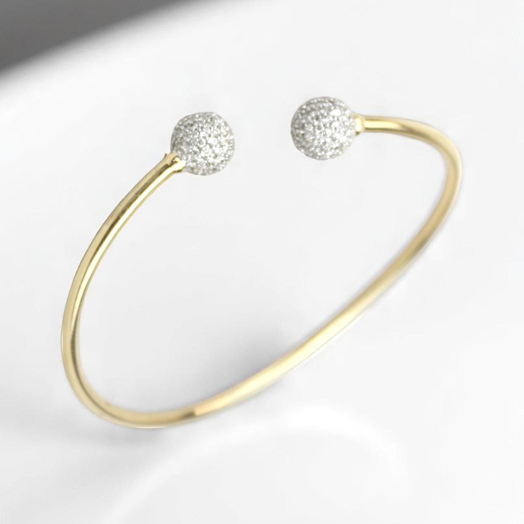 Orbs Diamond Cuff Bracelet, 14K Solid Gold, Natural Diamonds, Open Cuff Bangle, Stackable Minimalist Bracelet, Statement Jewelry