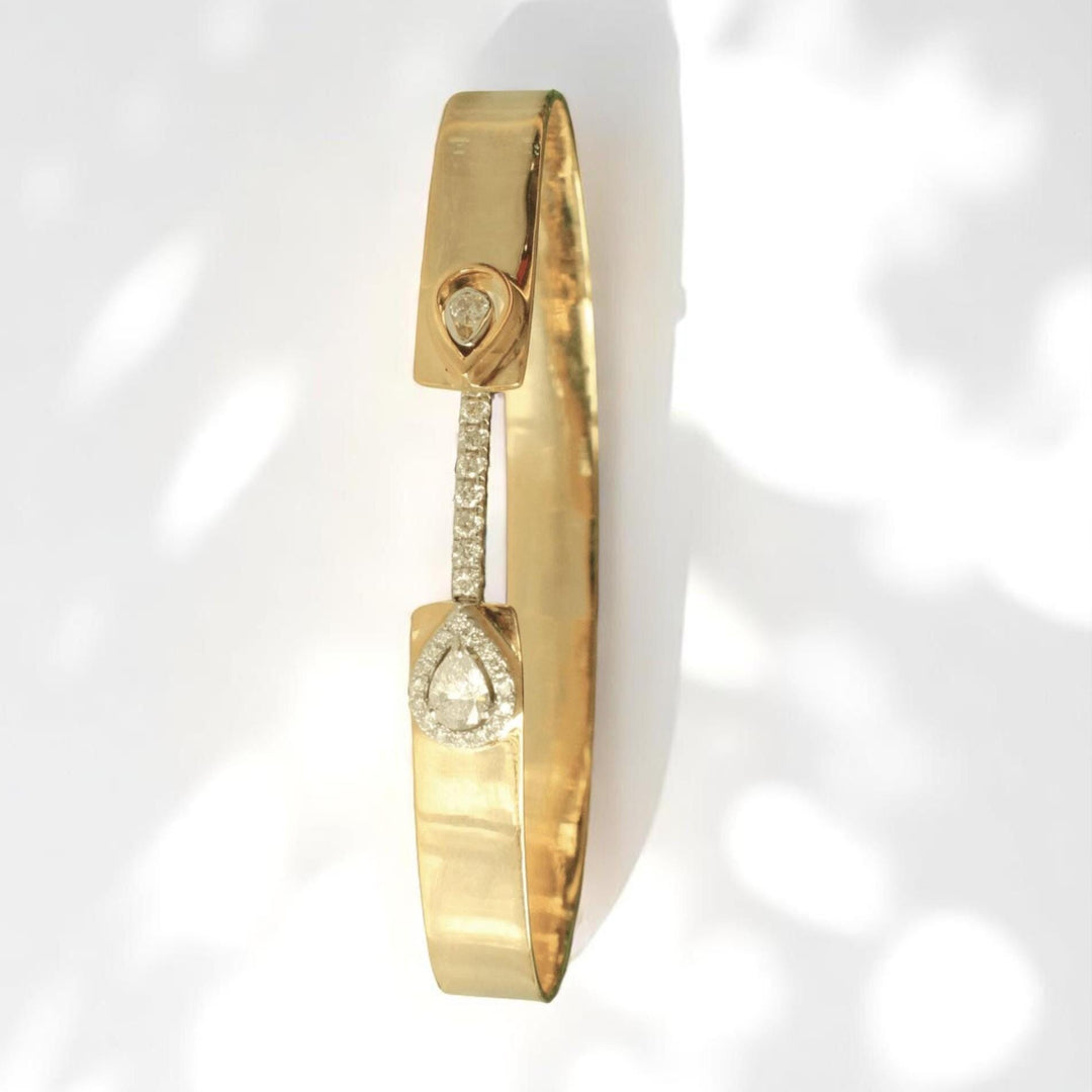 Teardrop Bridge Diamond Bangle, 14k Solid Gold, Natural Diamonds, Statement Halo Bangle, Wedding Bridal Bracelet, Minimal Gold Jewelry