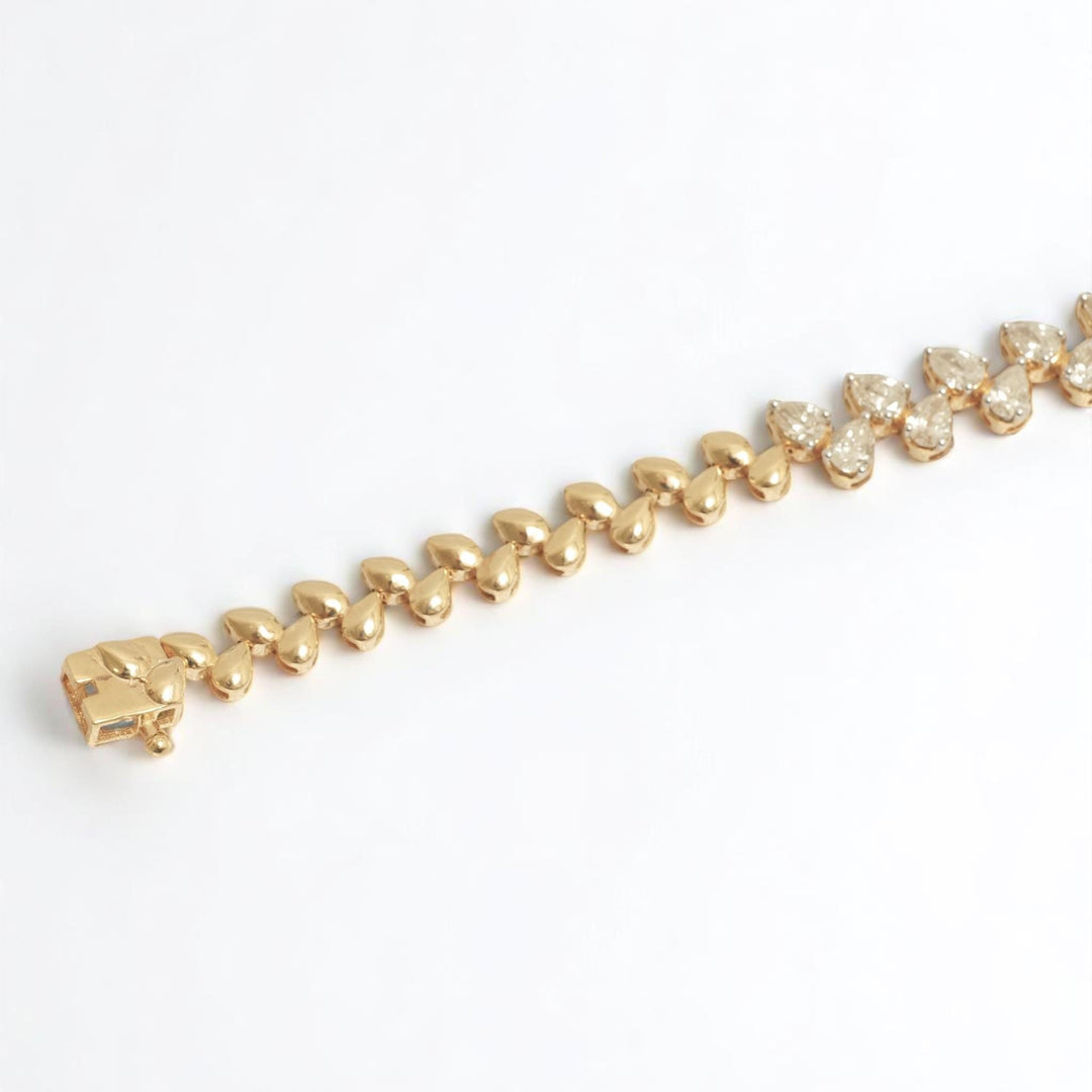 Teardrop Link Diamond Tennis Bracelet, 14k Solid Gold, Pear Natural Diamonds, Leaves Statement Bracelet, Wedding Bridal Jewelry