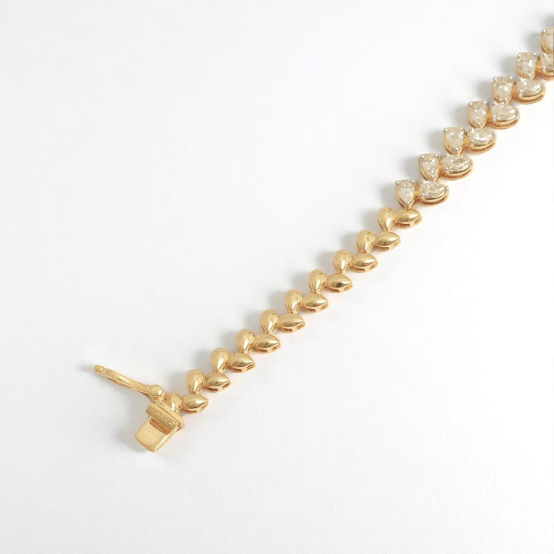 Teardrop Link Diamond Tennis Bracelet, 14k Solid Gold, Pear Natural Diamonds, Leaves Statement Bracelet, Wedding Bridal Jewelry