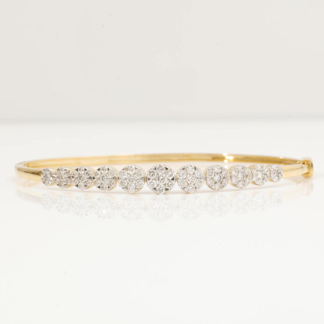 Flower Cluster Cuff Bracelet, 14k Solid Gold, Natural Diamonds, Illusion Stackable Cuff, Statement  Everyday Jewelry