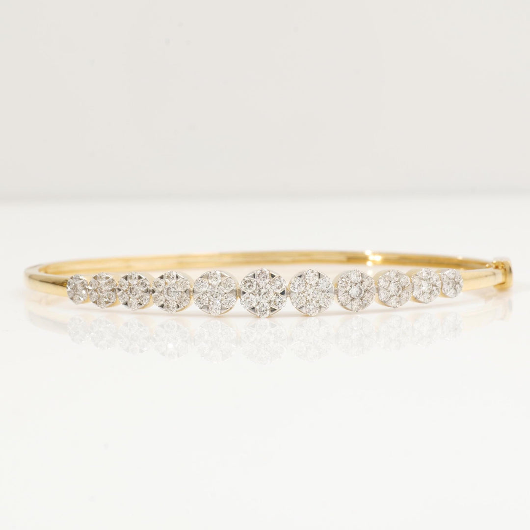 Flower Cluster Cuff Bracelet, 14k Solid Gold, Natural Diamonds, Illusion Stackable Cuff, Statement  Everyday Jewelry