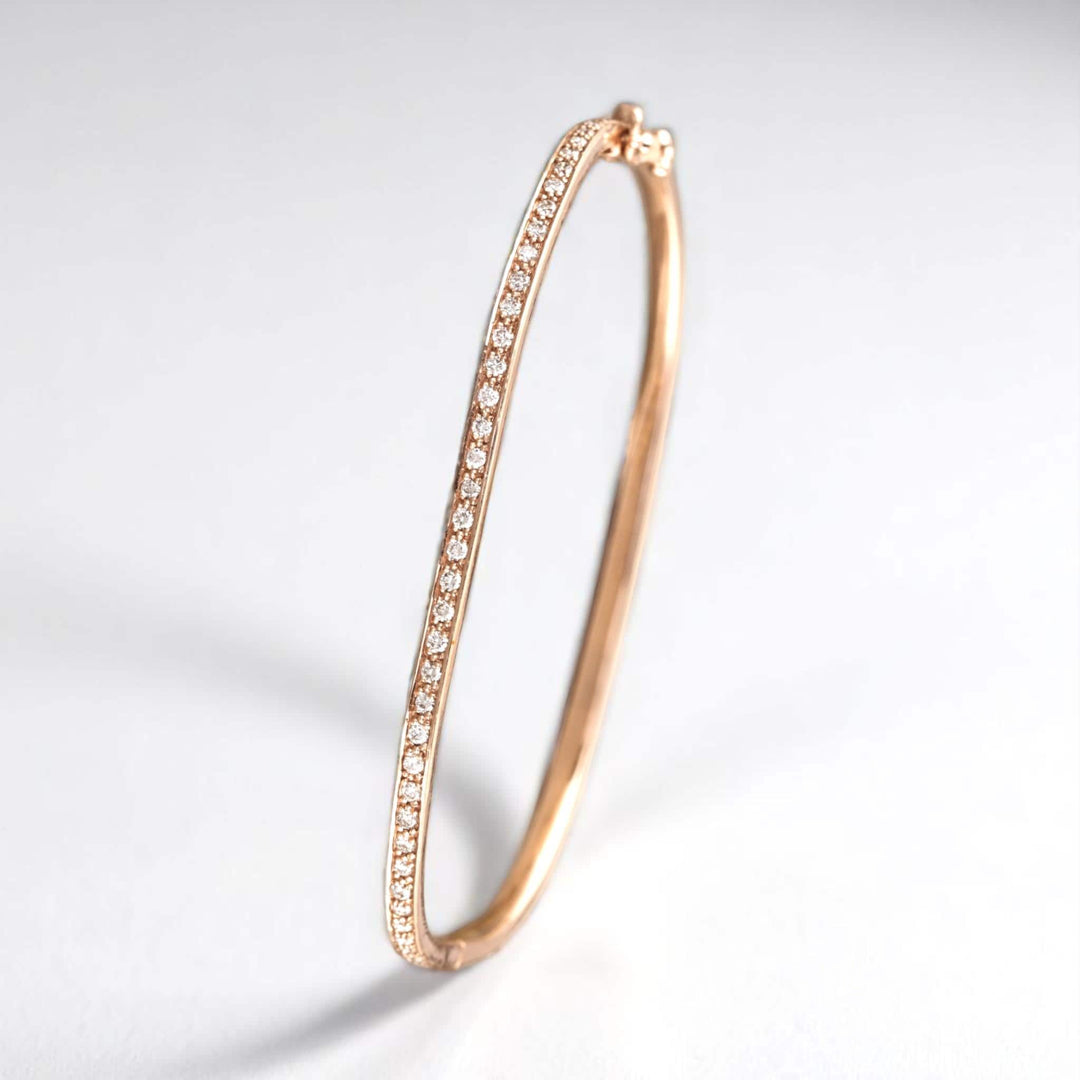Square Diamond Bangle Bracelet, 14k Solid Gold, Natural diamonds, Trinity Stackable Bracelet, Minimal Gold Pave Jewelry
