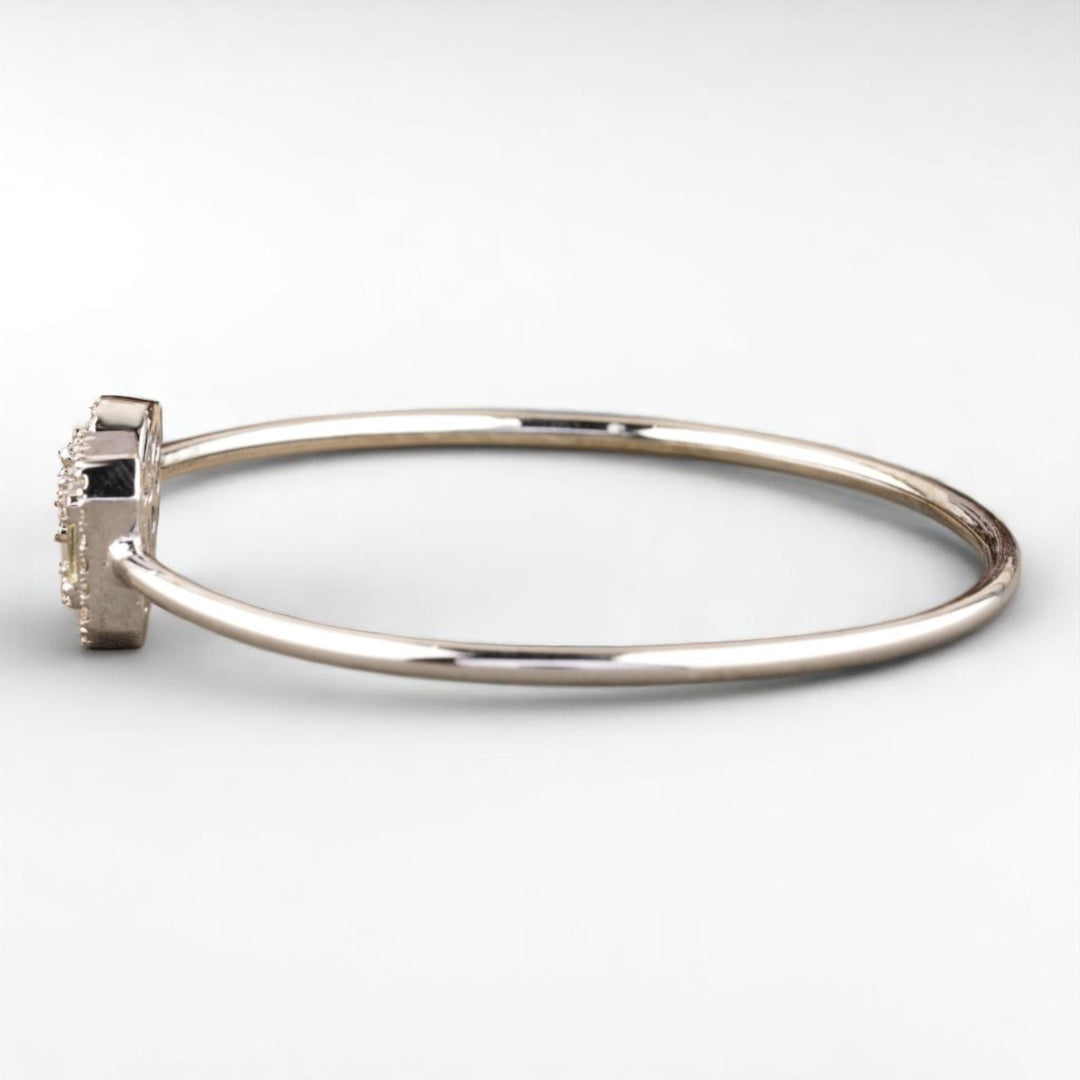 Open Halo Diamond Bracelet, 14k Solid Gold, Natural Diamonds, Geometric Statement Cuff, Stacking Bangle Jewelry, Minimalistic Bracelet