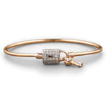 Load image into Gallery viewer, Lock &amp; Key Diamond Bracelet, 14k Solid Gold, Natural Diamonds, Dual Tone Charm Bangle, Stacking Statement Jewelry, Minimalistic Bracelet
