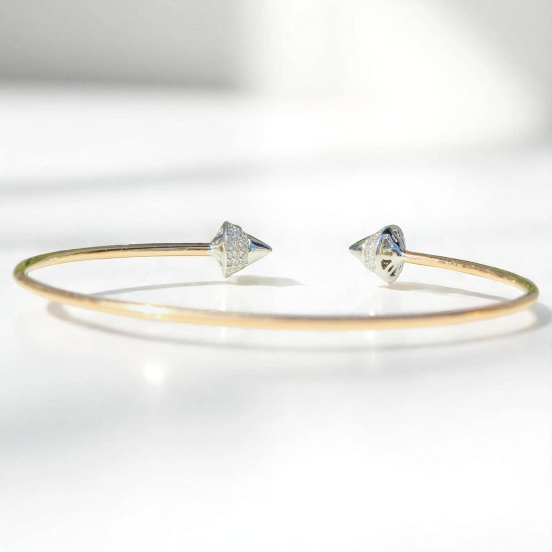 Cone End Diamond Bracelet, 14K Solid Gold, Natural Diamonds, Dual Tone Open Cuff, Geometric Statement Bracelet, Minimalist Stacking Jewelry