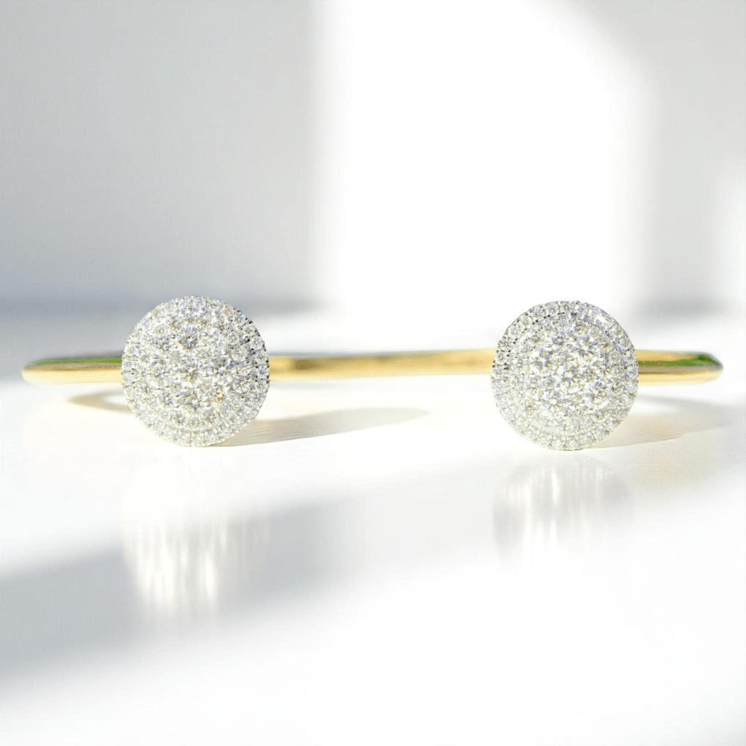 Circle Gold Diamond Bracelet, 14K Solid Gold, Natural Diamonds, Cluster Setting Bracelet, Stackable Open Cuff, Minimalistic Bracelet