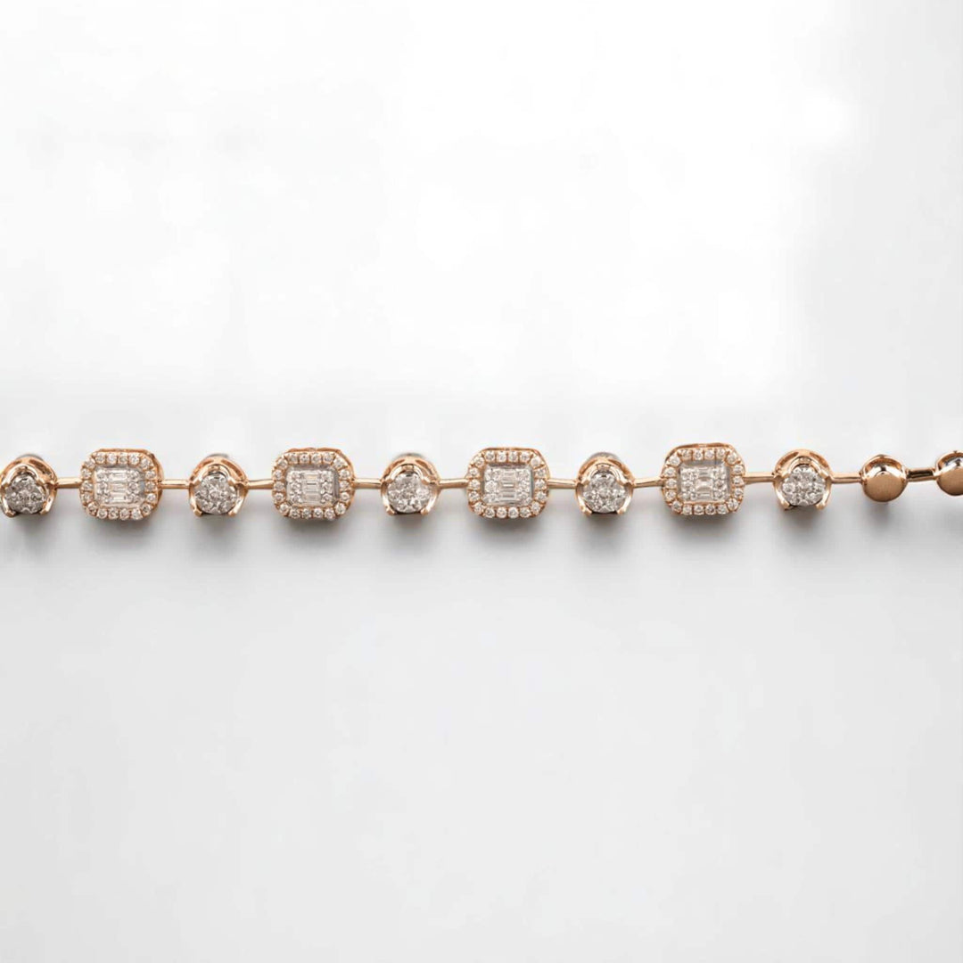 Geometric Halo Natural Diamond Stackable Tennis Bracelet: 14k Solid Gold Illusion Two Toned Minimalistic Jewellery, Certified Jewelry