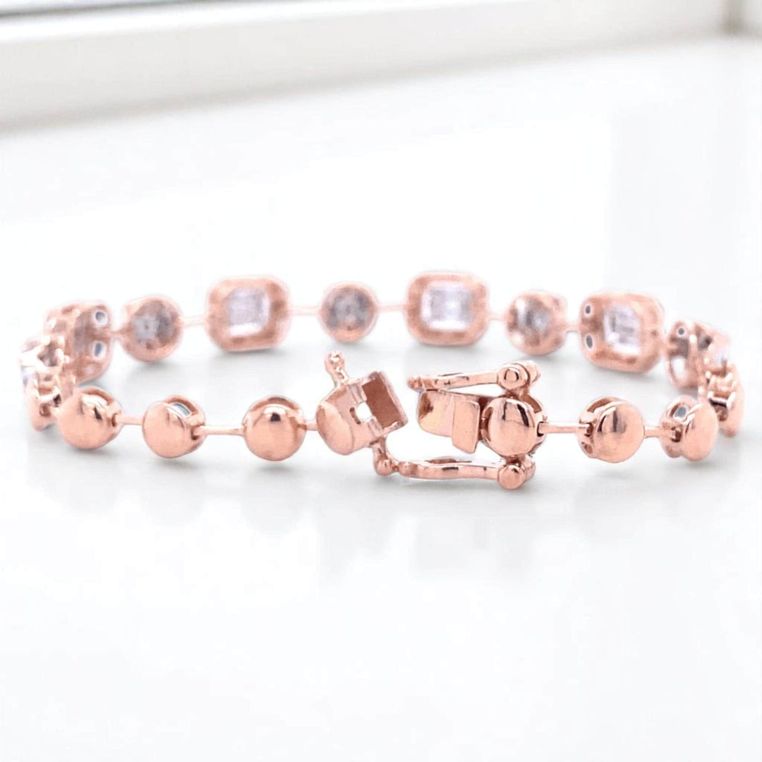 Geometric Halo Natural Diamond Stackable Tennis Bracelet: 14k Solid Gold Illusion Two Toned Minimalistic Jewellery, Certified Jewelry