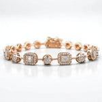 Load image into Gallery viewer, Geometric Halo Natural Diamond Stackable Tennis Bracelet: 14k Solid Gold Illusion Two Toned Minimalistic Jewellery, Certified Jewelry
