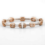 Load image into Gallery viewer, Emerald Cut Halo Diamond Bangle Bracelet, 14k Solid Gold, Natural Diamonds, Two Toned Illusion Setting Bracelet, Stackable Bridal Bracelet
