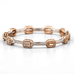 Load image into Gallery viewer, Emerald Cut Halo Natural Diamond Bangle Bracelet: 14k Solid Gold Two Toned Illusion Bridal Jewellery, Certified Jewelry
