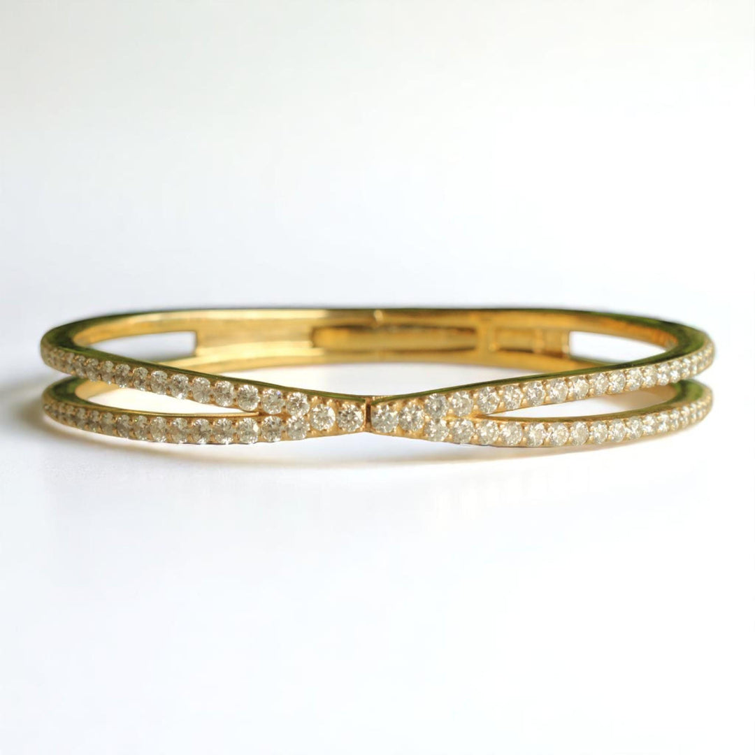 Crossover Diamond Bracelet, 14k Solid Gold, Natural Diamonds, Gold Stackable Bangle, Statement Jewelry, Wide Cocktail Bracelet