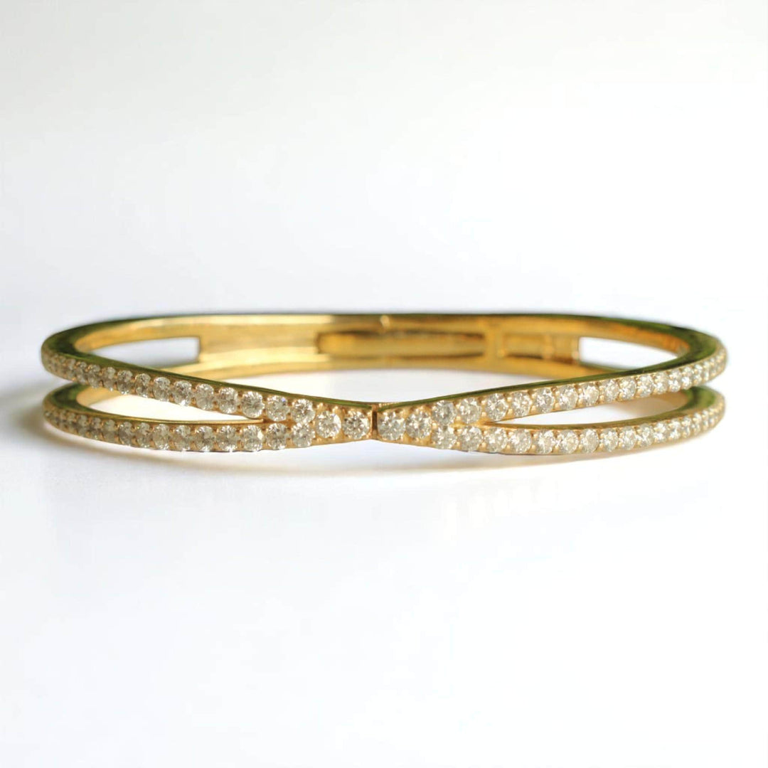 Crossover Diamond Bracelet, 14k Solid Gold, Natural Diamonds, Gold Stackable Bangle, Statement Jewelry, Wide Cocktail Bracelet