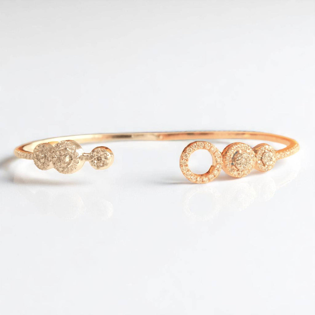 Halo Circle Diamond Bracelet, 14k Solid Gold, Natural Diamonds, Two Way Stackable Bracelet, Cluster Pave Set Cuff, Statement Jewelry