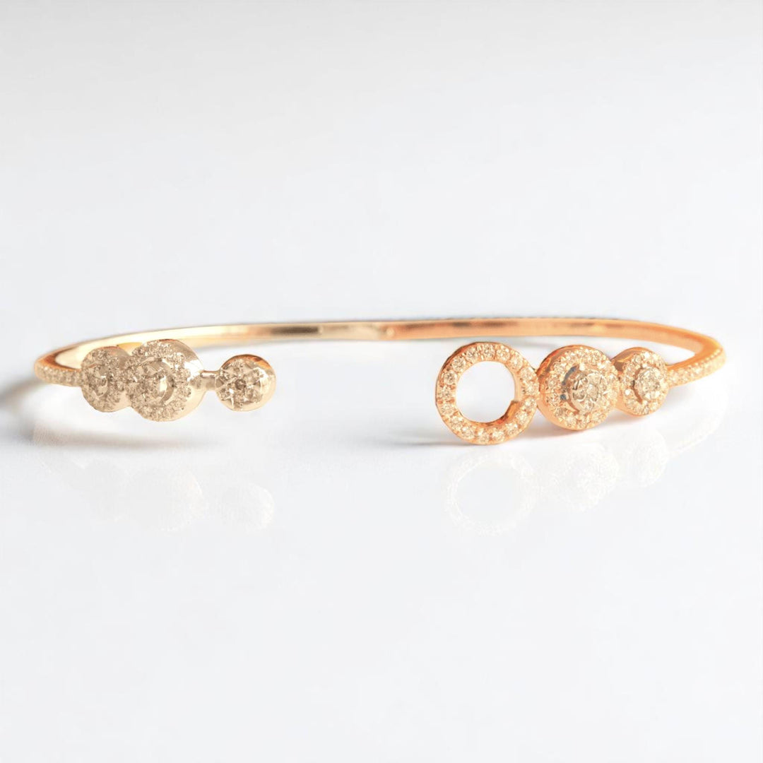 Halo Circle Diamond Bracelet, 14k Solid Gold, Natural Diamonds, Two Way Stackable Bracelet, Cluster Pave Set Cuff, Statement Jewelry