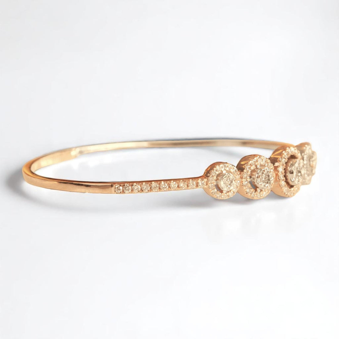 Halo Circle Diamond Bracelet, 14k Solid Gold, Natural Diamonds, Two Way Stackable Bracelet, Cluster Pave Set Cuff, Statement Jewelry