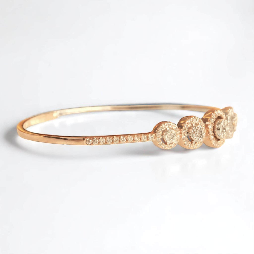 Halo Circle Diamond Bracelet, 14k Solid Gold, Natural Diamonds, Two Way Stackable Bracelet, Cluster Pave Set Cuff, Statement Jewelry