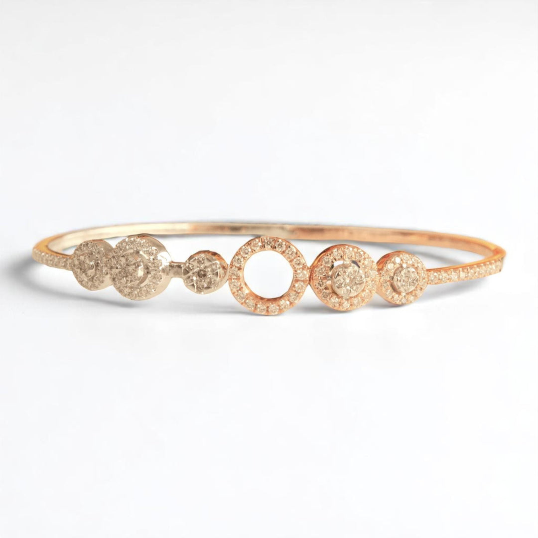 Halo Circle Diamond Bracelet, 14k Solid Gold, Natural Diamonds, Two Way Stackable Bracelet, Cluster Pave Set Cuff, Statement Jewelry