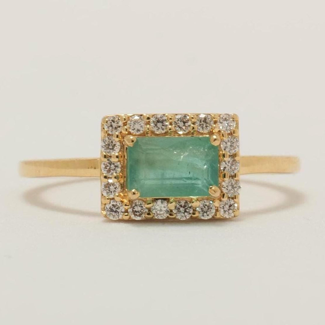 Halo Natural Emerald Diamond Bridal Ring: 14K Solid Gold Gemstone Promise Jewellery, Certified Jewelry