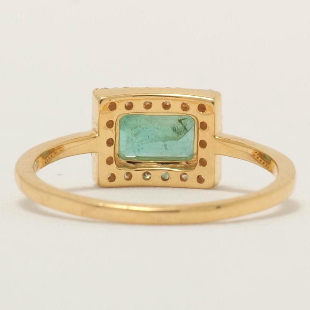 Halo Natural Emerald Diamond Bridal Ring: 14K Solid Gold Gemstone Promise Jewellery, Certified Jewelry