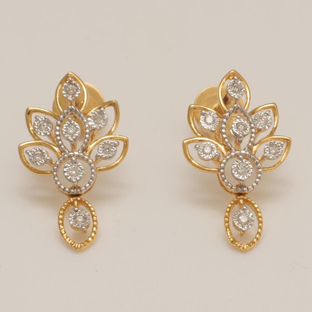 Floral Diamond Drop Earrings, 14k Solid Gold, Natural Diamonds, Illusion Set, Leaf Design, Dangle Earrings, Statement Jewelry, Gift for Her