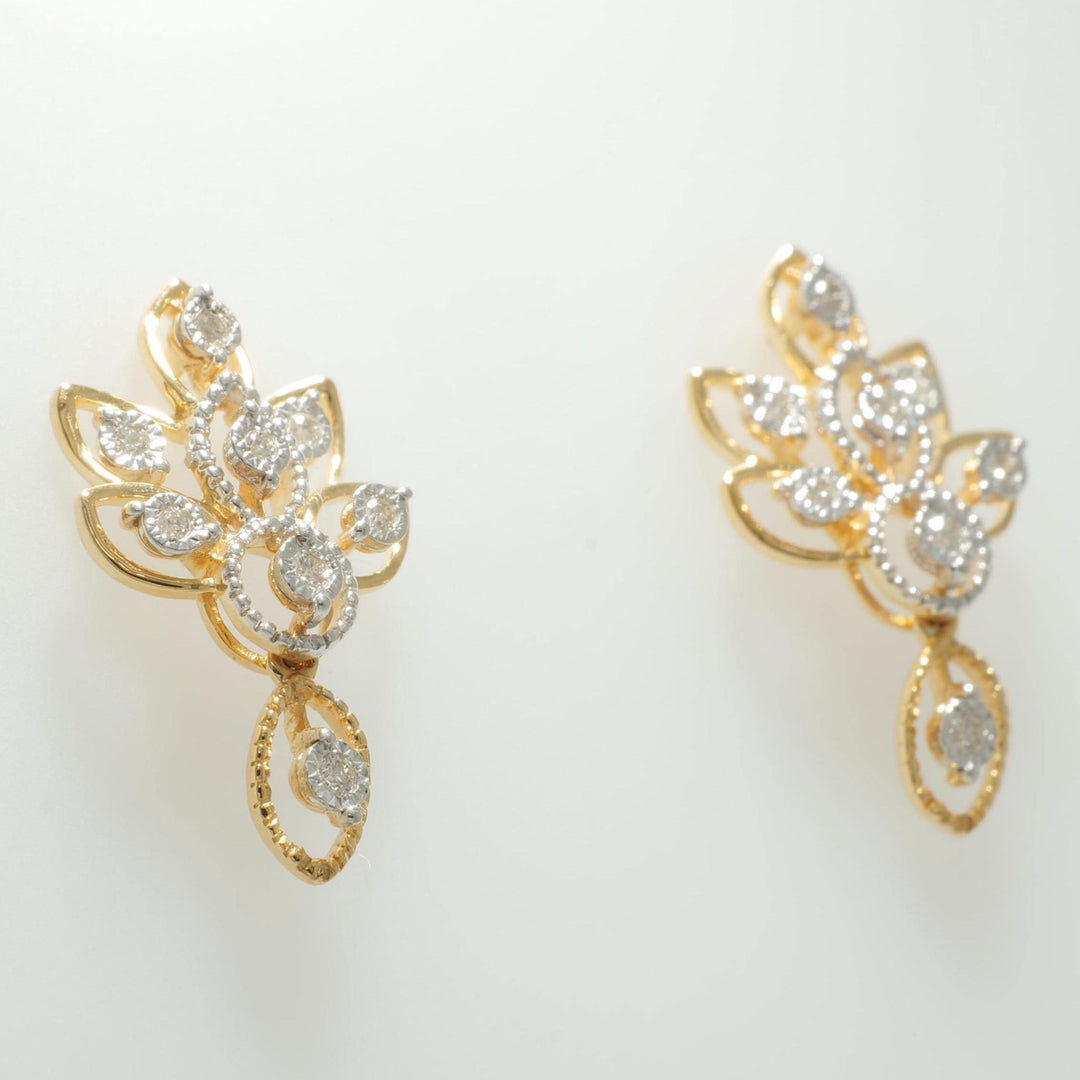 Floral Diamond Drop Earrings, 14k Solid Gold, Natural Diamonds, Illusion Set, Leaf Design, Dangle Earrings, Statement Jewelry, Gift for Her
