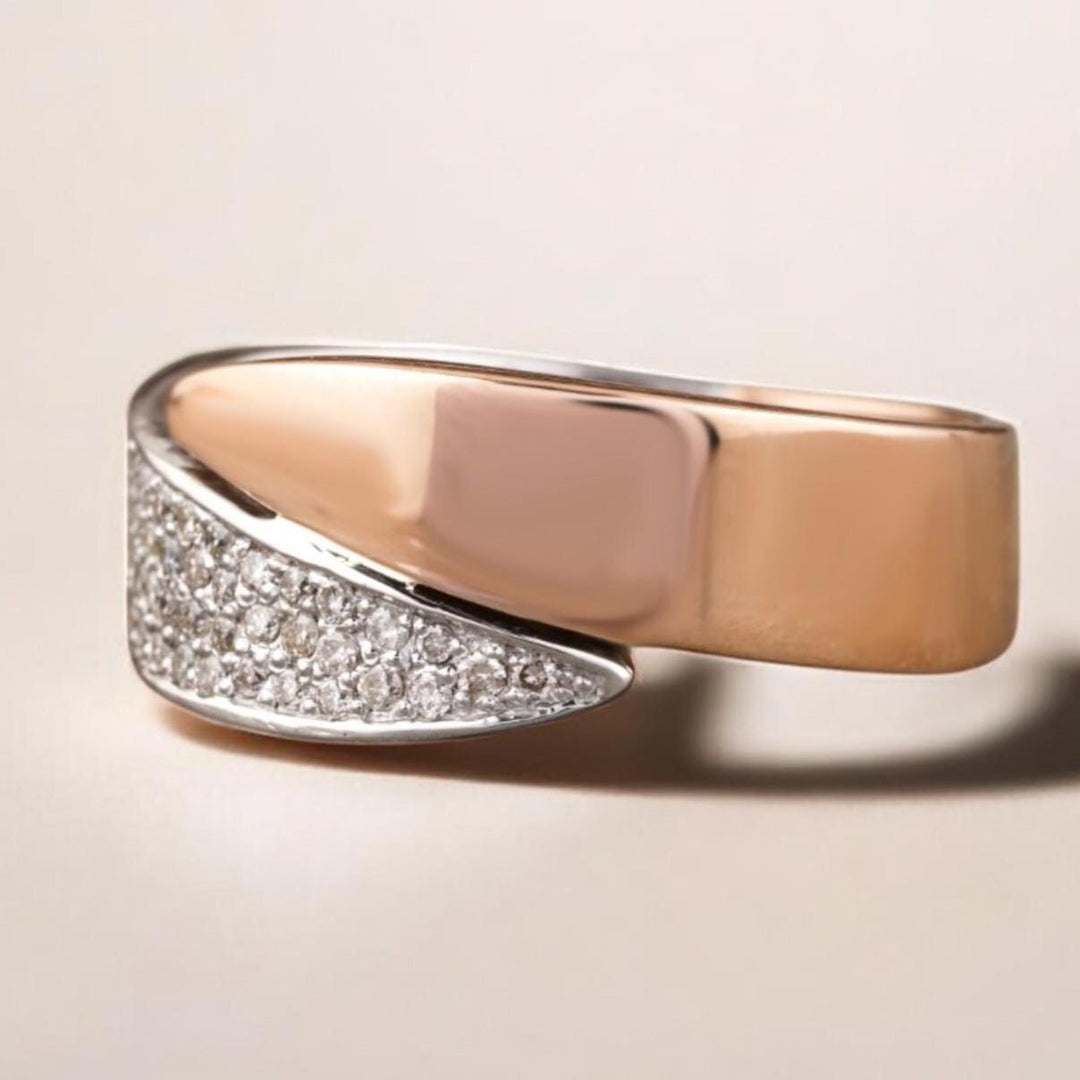Wrap Natural Diamond Open Cuff Band Ring: 14K Solid Gold Bypass Two Toned Jewellery, Certified Jewelry
