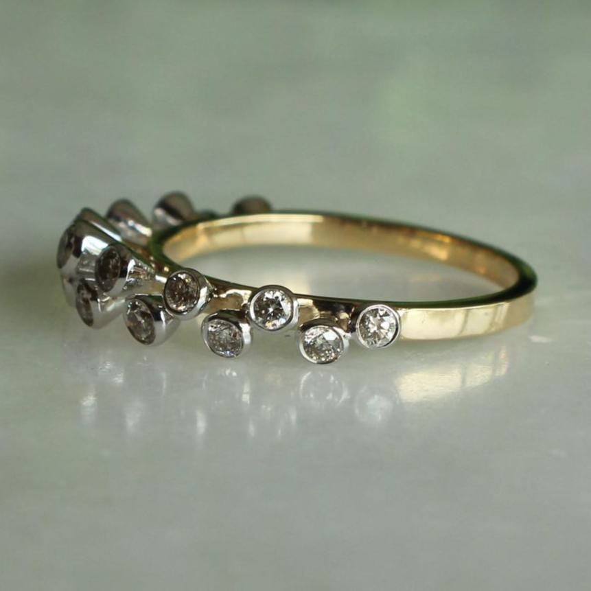 Half Eternity Diamond Band Ring, 14K Solid Gold, Natural Diamonds, Bezel Setting, Gift For Her