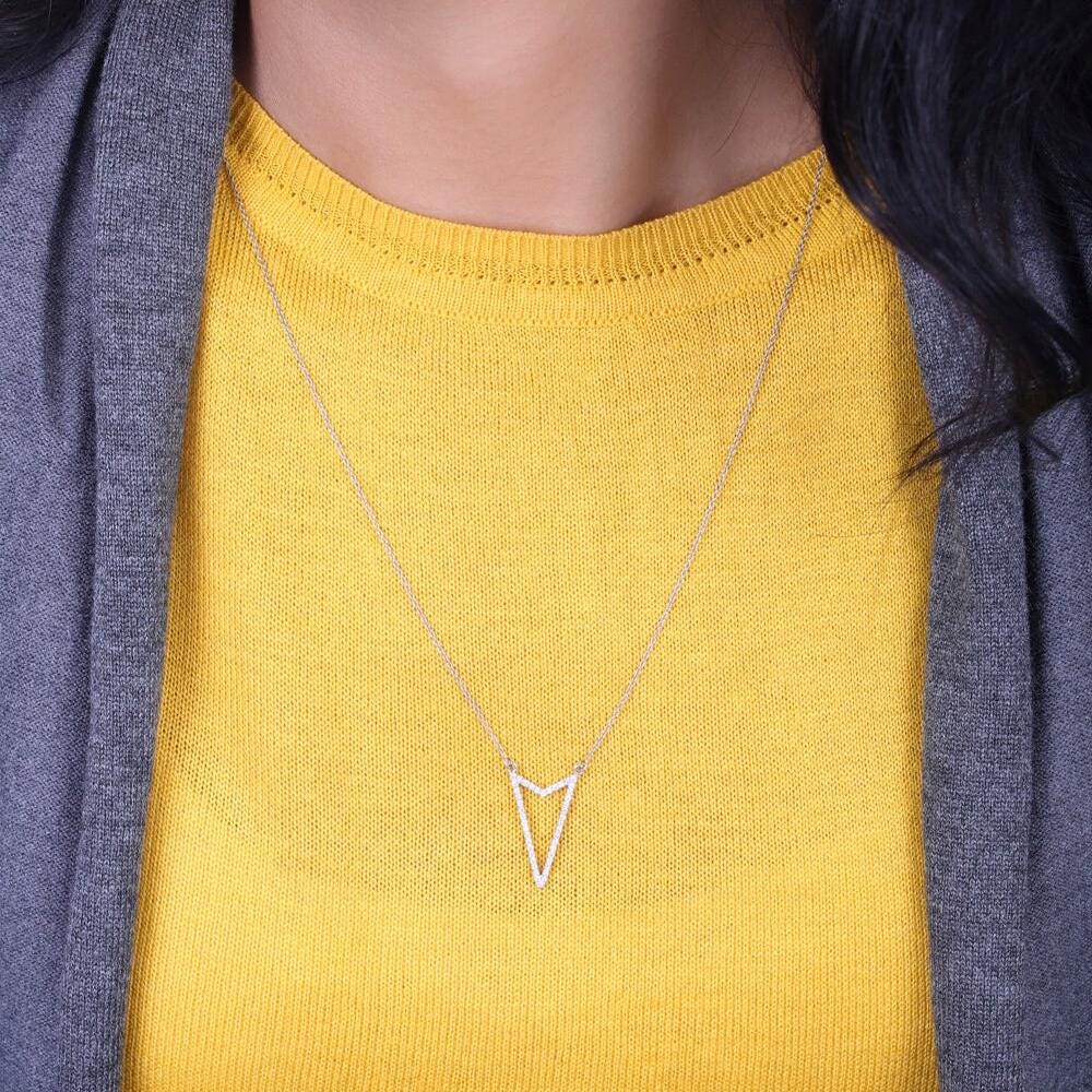 Triangle Diamond Necklace, 14k Solid Gold Diamond Arrow necklace, Natural Diamonds, Layering Solid, Gift For Her