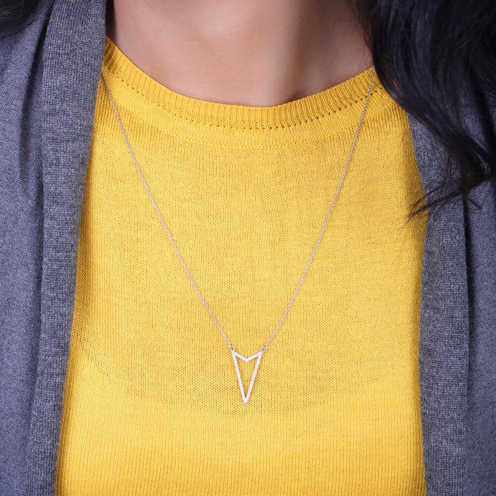 Triangle Diamond Necklace, 14k Solid Gold Diamond Arrow necklace, Natural Diamonds, Layering Solid, Gift For Her